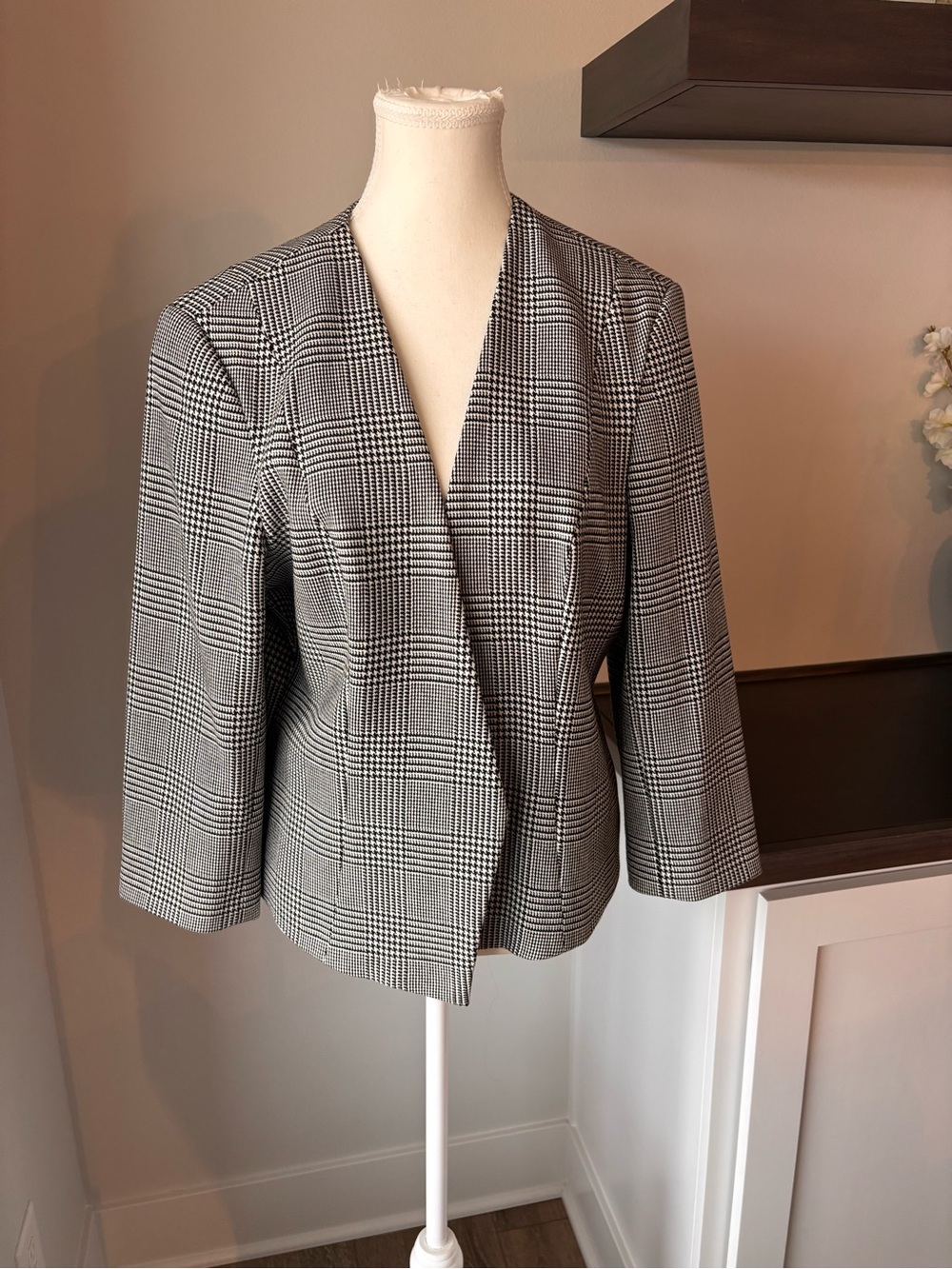 Express Black and White Glen Plaid Open-Front Blazer